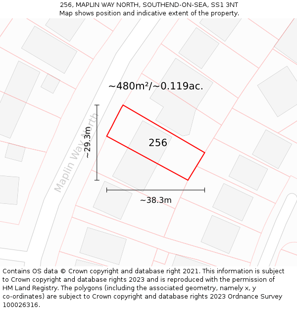 256, MAPLIN WAY NORTH, SOUTHEND-ON-SEA, SS1 3NT: Plot and title map