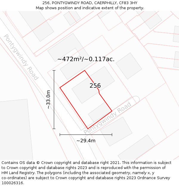 256, PONTYGWINDY ROAD, CAERPHILLY, CF83 3HY: Plot and title map