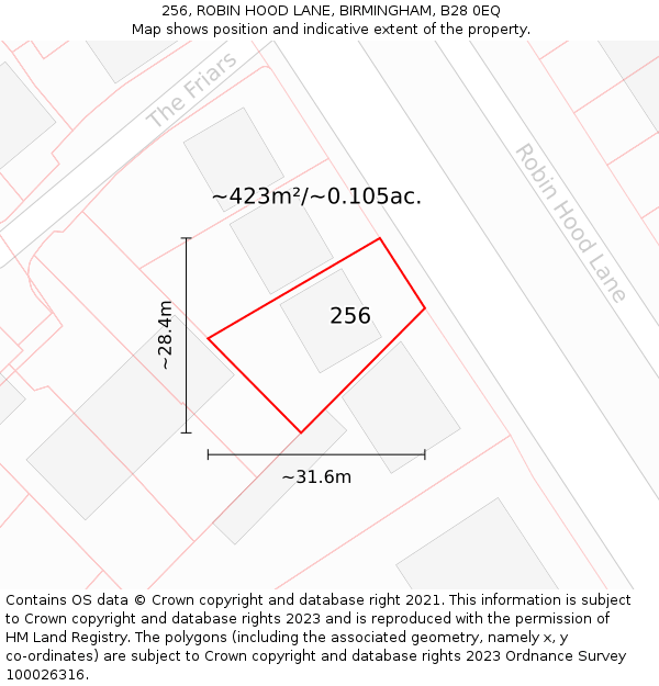 256, ROBIN HOOD LANE, BIRMINGHAM, B28 0EQ: Plot and title map