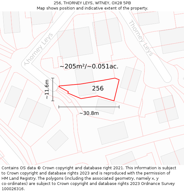 256, THORNEY LEYS, WITNEY, OX28 5PB: Plot and title map