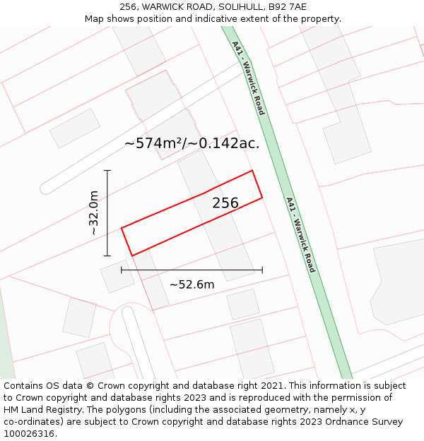 256, WARWICK ROAD, SOLIHULL, B92 7AE: Plot and title map