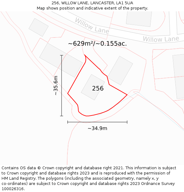 256, WILLOW LANE, LANCASTER, LA1 5UA: Plot and title map