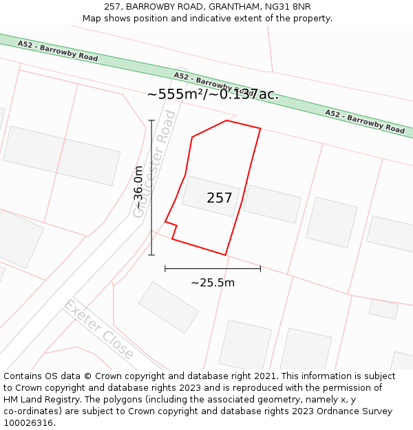 257, BARROWBY ROAD, GRANTHAM, NG31 8NR: Plot and title map