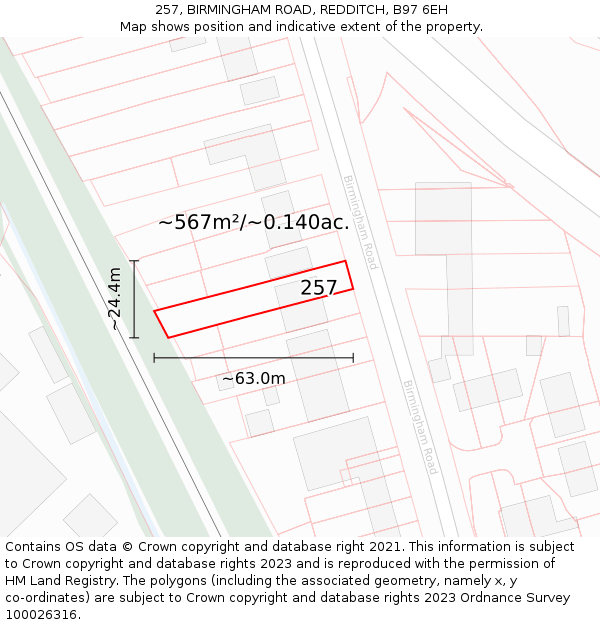 257, BIRMINGHAM ROAD, REDDITCH, B97 6EH: Plot and title map