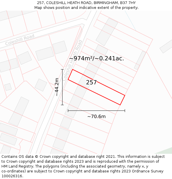 257, COLESHILL HEATH ROAD, BIRMINGHAM, B37 7HY: Plot and title map