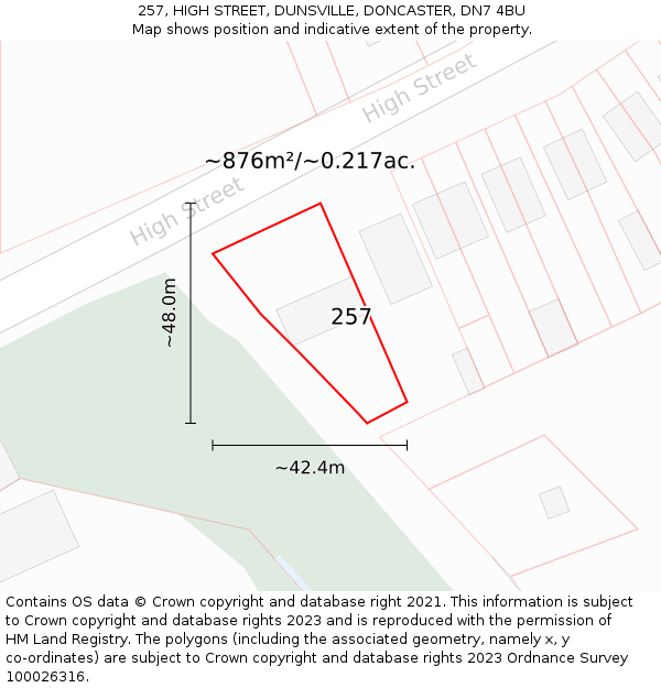 257, HIGH STREET, DUNSVILLE, DONCASTER, DN7 4BU: Plot and title map