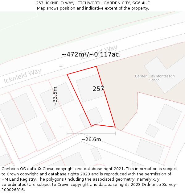 257, ICKNIELD WAY, LETCHWORTH GARDEN CITY, SG6 4UE: Plot and title map