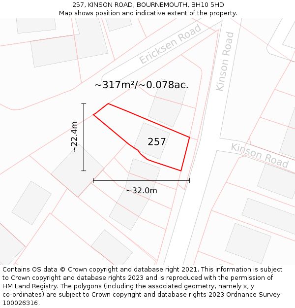 257, KINSON ROAD, BOURNEMOUTH, BH10 5HD: Plot and title map