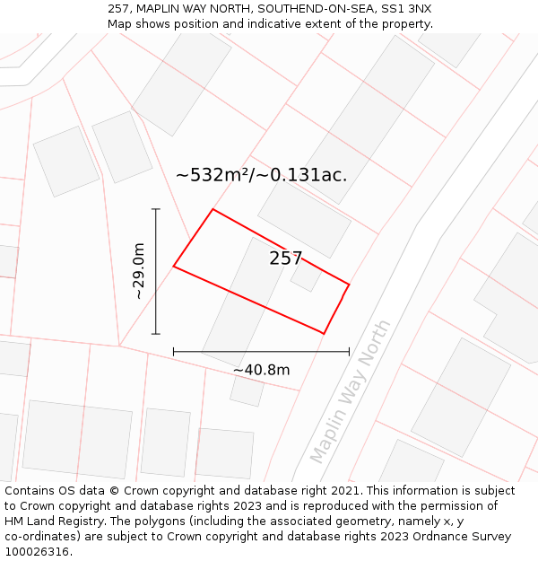 257, MAPLIN WAY NORTH, SOUTHEND-ON-SEA, SS1 3NX: Plot and title map