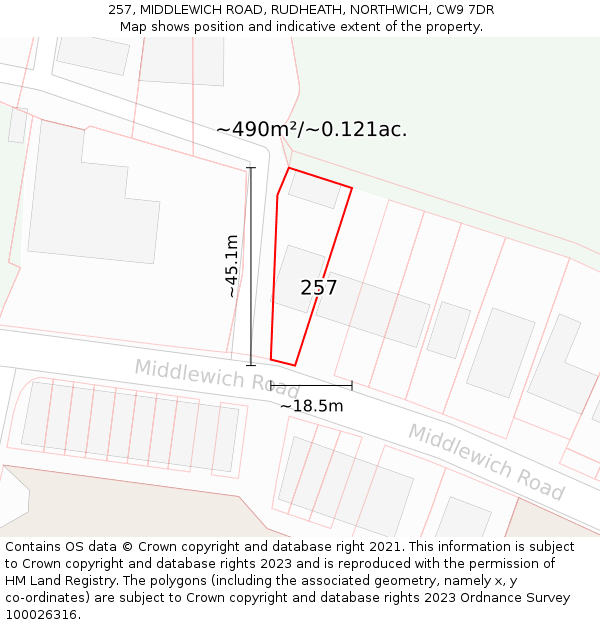 257, MIDDLEWICH ROAD, RUDHEATH, NORTHWICH, CW9 7DR: Plot and title map