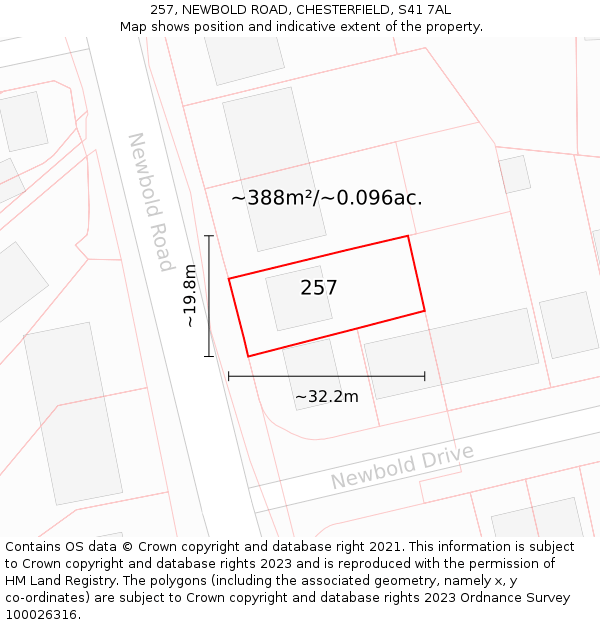 257, NEWBOLD ROAD, CHESTERFIELD, S41 7AL: Plot and title map