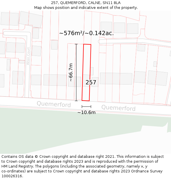 257, QUEMERFORD, CALNE, SN11 8LA: Plot and title map