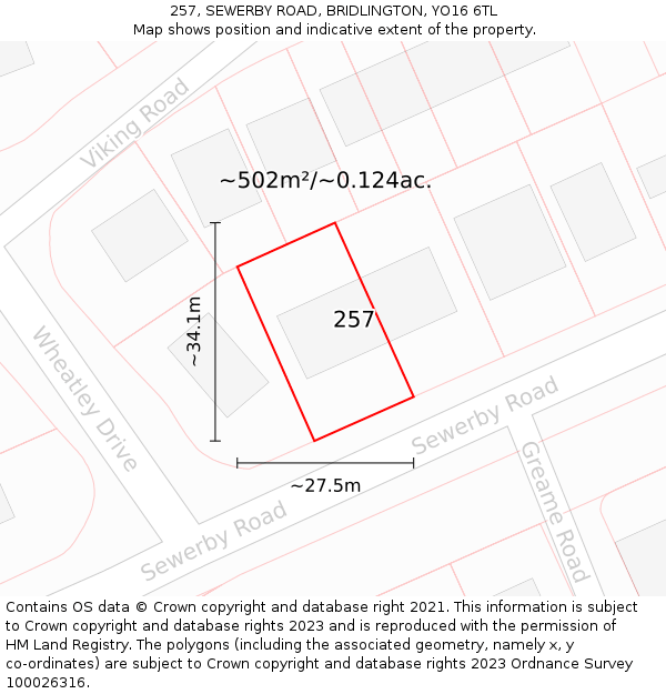 257, SEWERBY ROAD, BRIDLINGTON, YO16 6TL: Plot and title map