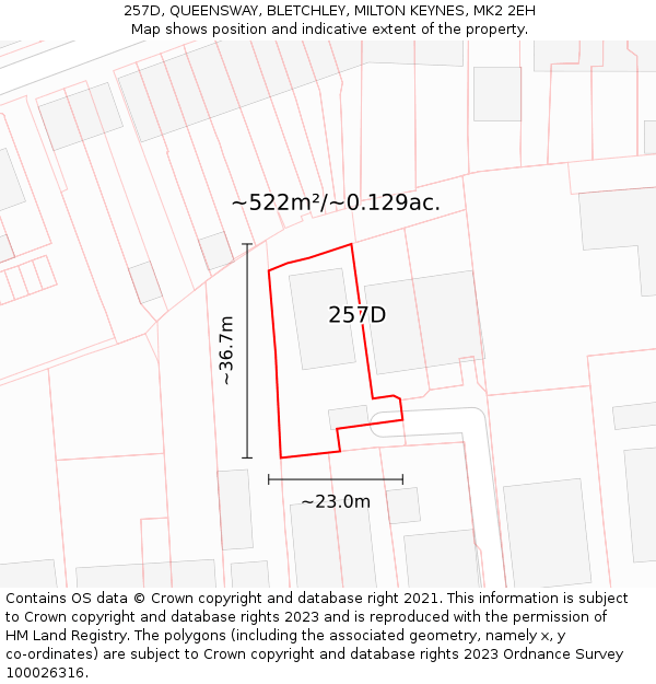 257D, QUEENSWAY, BLETCHLEY, MILTON KEYNES, MK2 2EH: Plot and title map