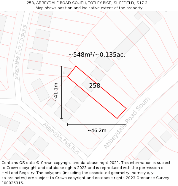 258, ABBEYDALE ROAD SOUTH, TOTLEY RISE, SHEFFIELD, S17 3LL: Plot and title map