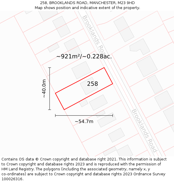 258, BROOKLANDS ROAD, MANCHESTER, M23 9HD: Plot and title map