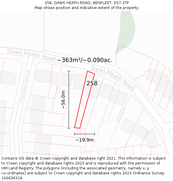 258, DAWS HEATH ROAD, BENFLEET, SS7 2TP: Plot and title map