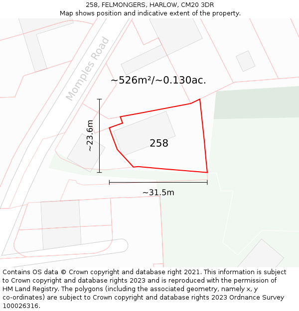 258, FELMONGERS, HARLOW, CM20 3DR: Plot and title map