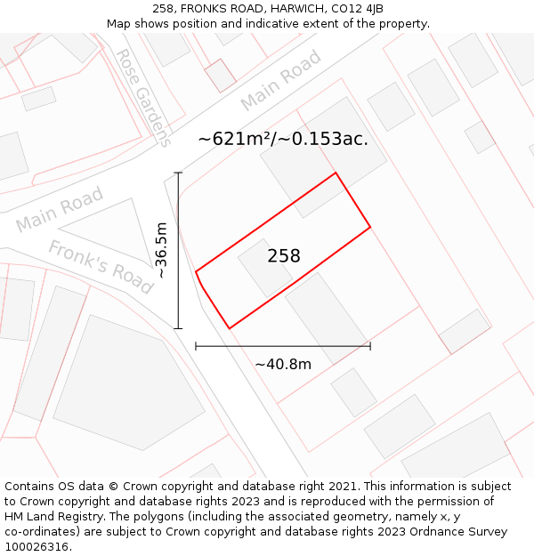 258, FRONKS ROAD, HARWICH, CO12 4JB: Plot and title map