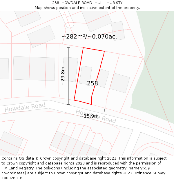 258, HOWDALE ROAD, HULL, HU8 9TY: Plot and title map