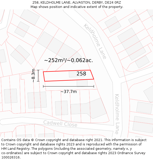 258, KELDHOLME LANE, ALVASTON, DERBY, DE24 0RZ: Plot and title map