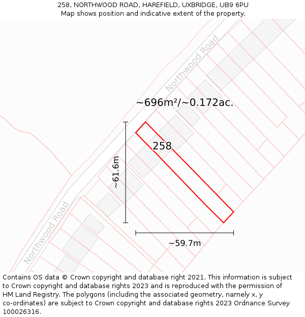 258, NORTHWOOD ROAD, HAREFIELD, UXBRIDGE, UB9 6PU: Plot and title map