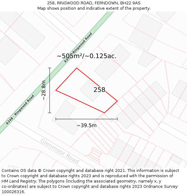 258, RINGWOOD ROAD, FERNDOWN, BH22 9AS: Plot and title map