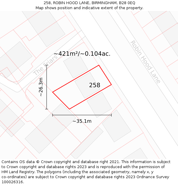 258, ROBIN HOOD LANE, BIRMINGHAM, B28 0EQ: Plot and title map