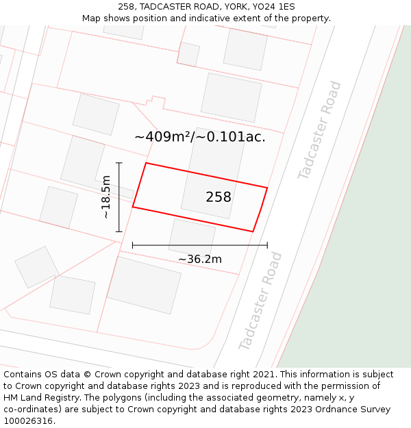 258, TADCASTER ROAD, YORK, YO24 1ES: Plot and title map