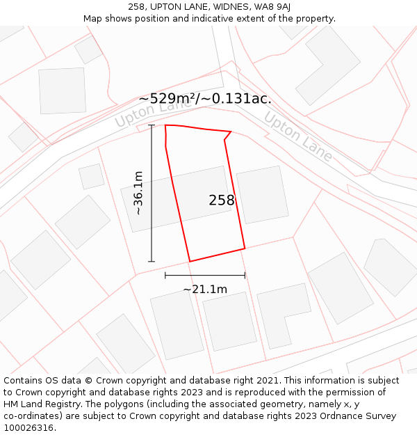 258, UPTON LANE, WIDNES, WA8 9AJ: Plot and title map