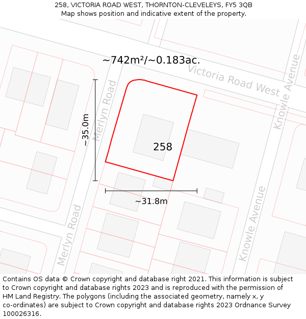 258, VICTORIA ROAD WEST, THORNTON-CLEVELEYS, FY5 3QB: Plot and title map