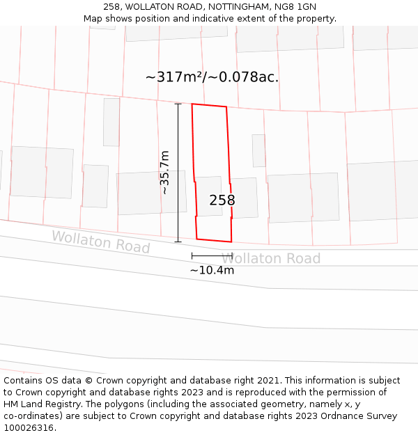 258, WOLLATON ROAD, NOTTINGHAM, NG8 1GN: Plot and title map