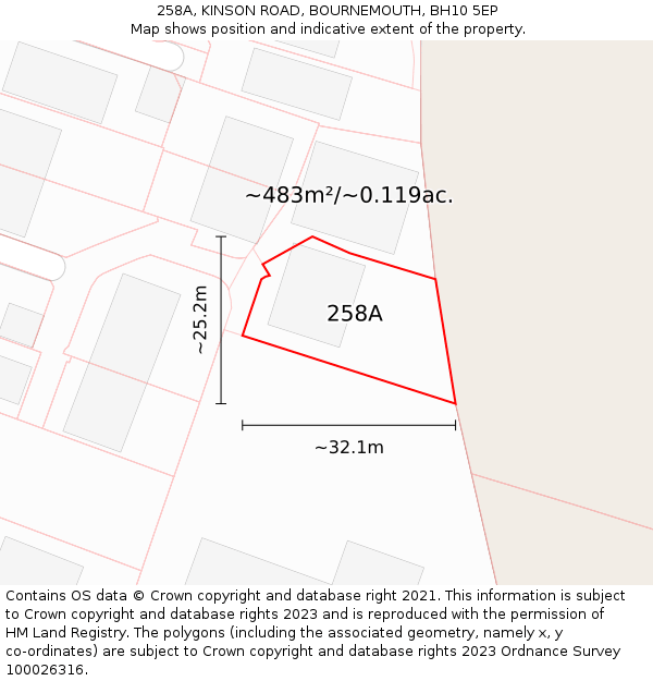 258A, KINSON ROAD, BOURNEMOUTH, BH10 5EP: Plot and title map