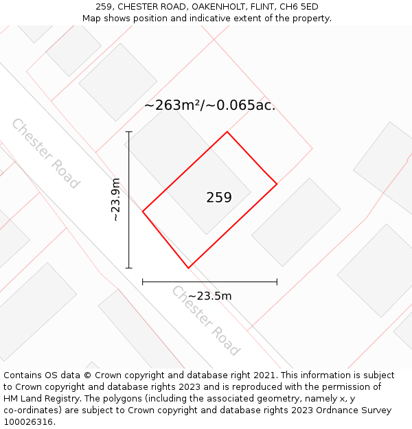 259, CHESTER ROAD, OAKENHOLT, FLINT, CH6 5ED: Plot and title map