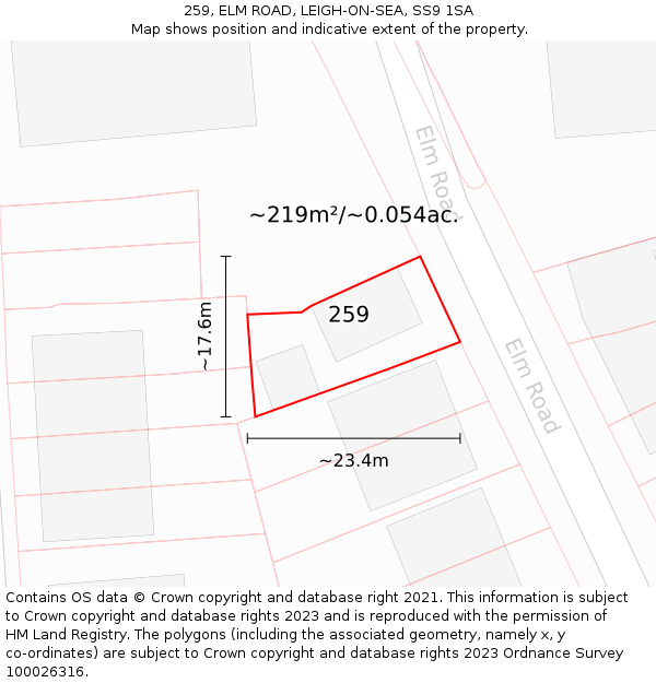 259, ELM ROAD, LEIGH-ON-SEA, SS9 1SA: Plot and title map