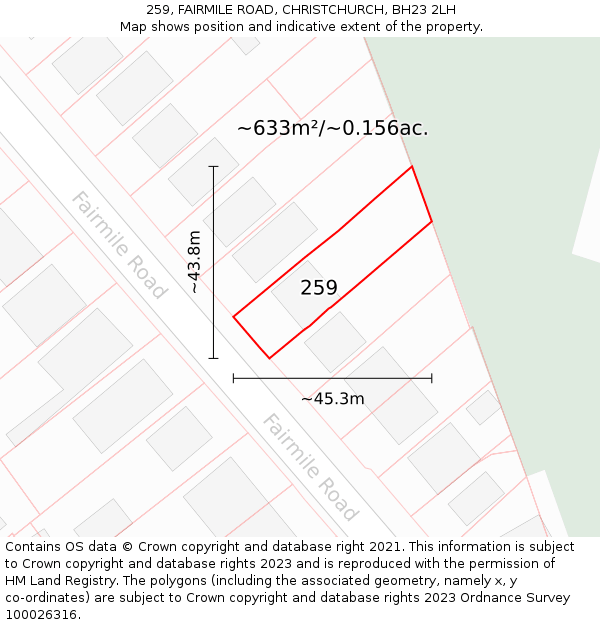 259, FAIRMILE ROAD, CHRISTCHURCH, BH23 2LH: Plot and title map