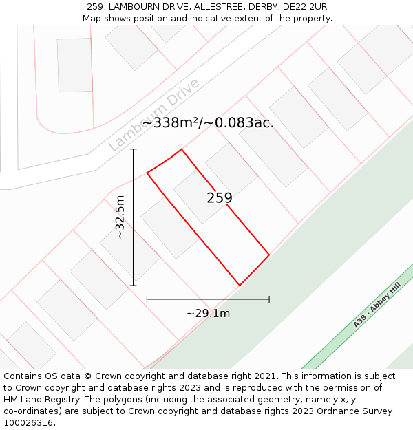 259, LAMBOURN DRIVE, ALLESTREE, DERBY, DE22 2UR: Plot and title map