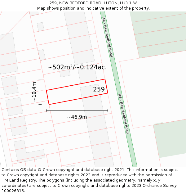 259, NEW BEDFORD ROAD, LUTON, LU3 1LW: Plot and title map