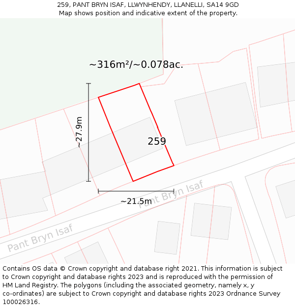 259, PANT BRYN ISAF, LLWYNHENDY, LLANELLI, SA14 9GD: Plot and title map