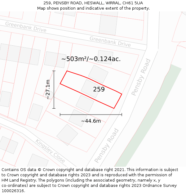 259, PENSBY ROAD, HESWALL, WIRRAL, CH61 5UA: Plot and title map