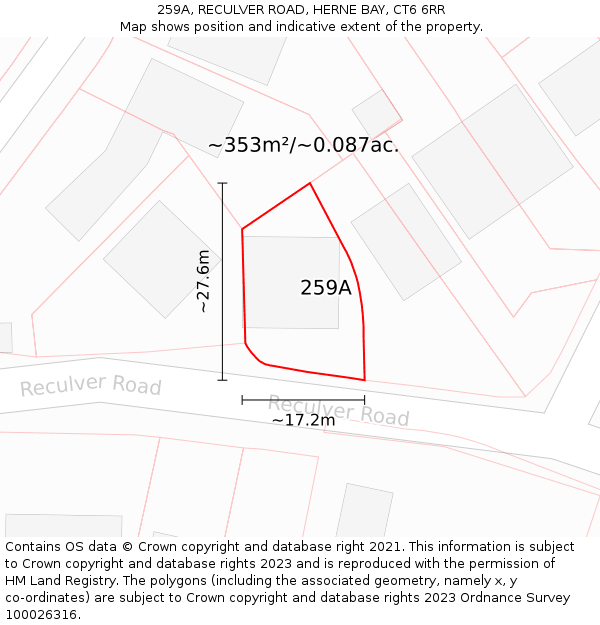 259A, RECULVER ROAD, HERNE BAY, CT6 6RR: Plot and title map