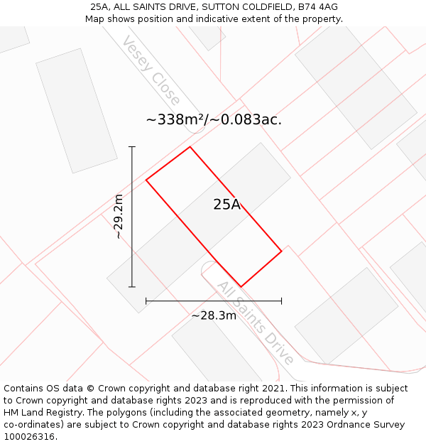 25A, ALL SAINTS DRIVE, SUTTON COLDFIELD, B74 4AG: Plot and title map