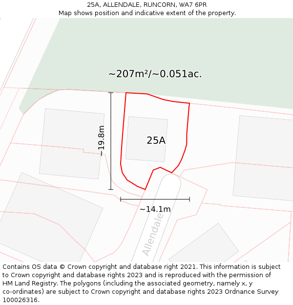 25A, ALLENDALE, RUNCORN, WA7 6PR: Plot and title map