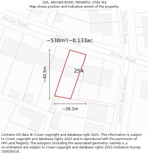 25A, ARCHER ROAD, PENARTH, CF64 3HJ: Plot and title map