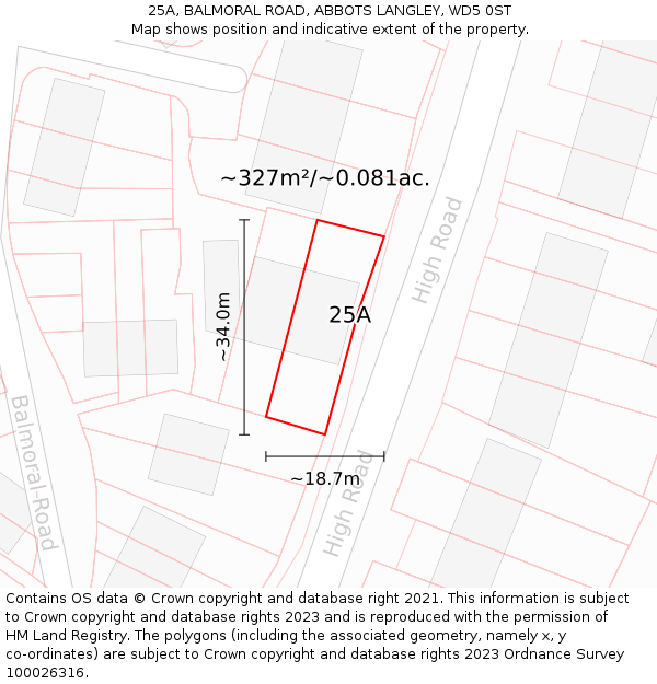 25A, BALMORAL ROAD, ABBOTS LANGLEY, WD5 0ST: Plot and title map