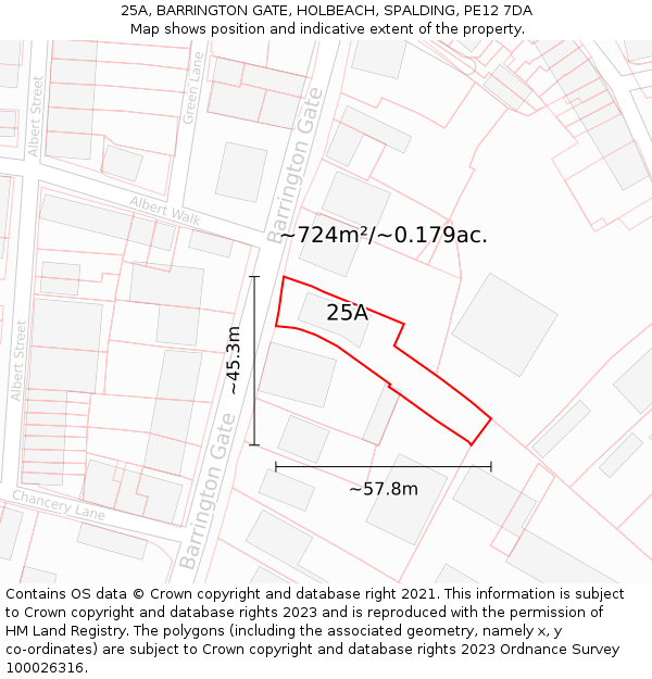 25A, BARRINGTON GATE, HOLBEACH, SPALDING, PE12 7DA: Plot and title map