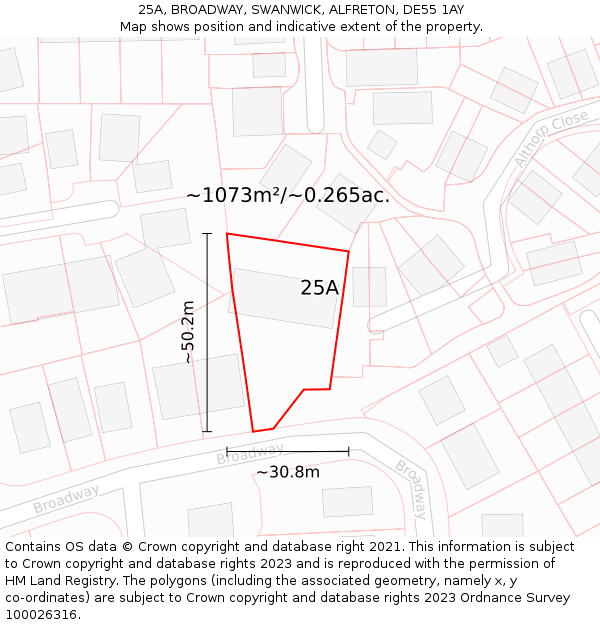 25A, BROADWAY, SWANWICK, ALFRETON, DE55 1AY: Plot and title map