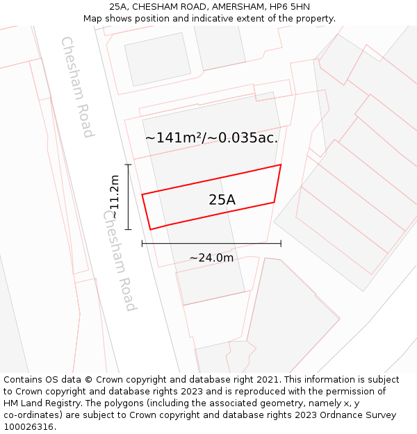 25A, CHESHAM ROAD, AMERSHAM, HP6 5HN: Plot and title map