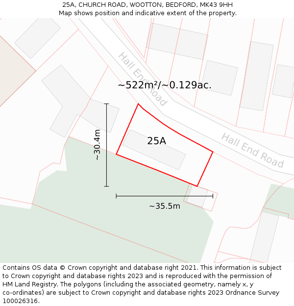 25A, CHURCH ROAD, WOOTTON, BEDFORD, MK43 9HH: Plot and title map