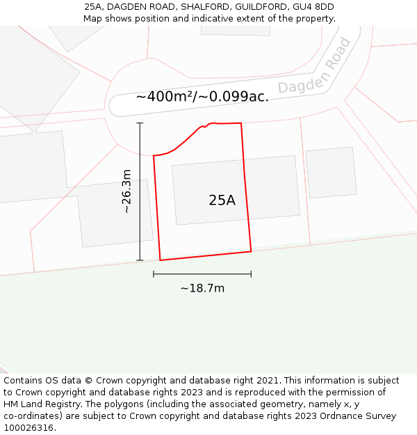 25A, DAGDEN ROAD, SHALFORD, GUILDFORD, GU4 8DD: Plot and title map